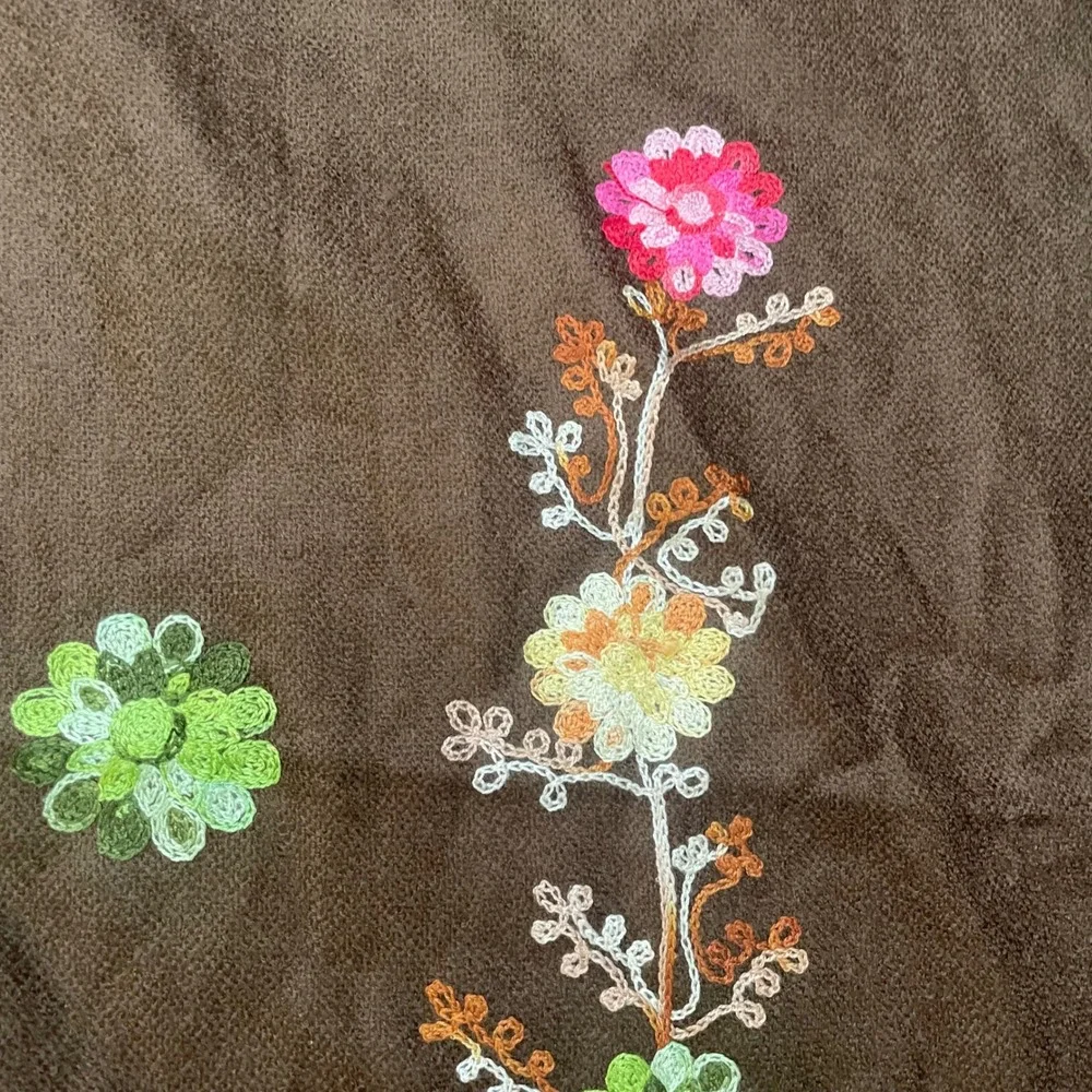Brown Embroidered Floral Scarf Shawl Wrap Fringe Women's‎ Fashion Accessory